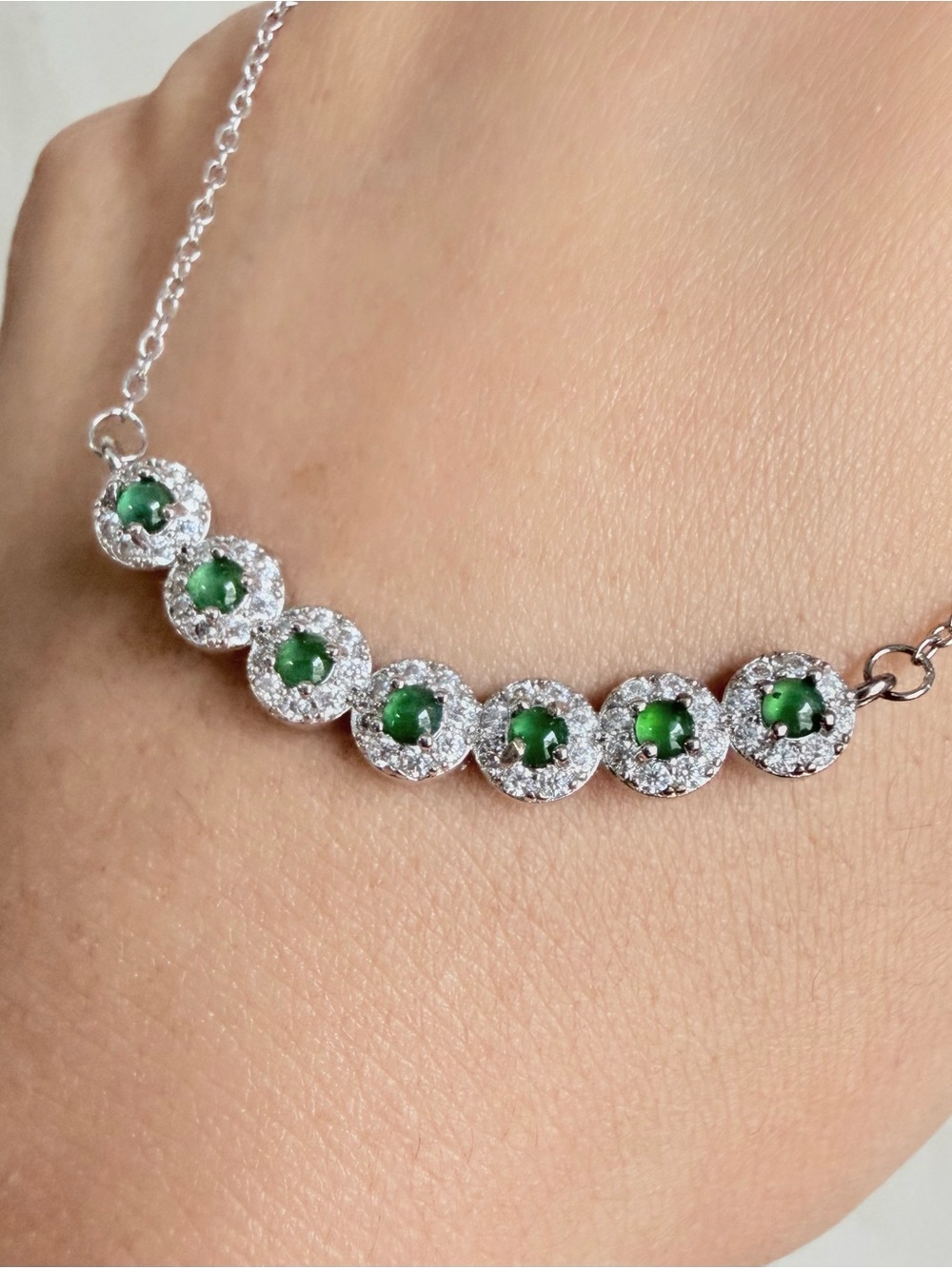 Certified Real Grade A Jadeite Necklace 7 Jade Cabochons Vibrant Green NWT